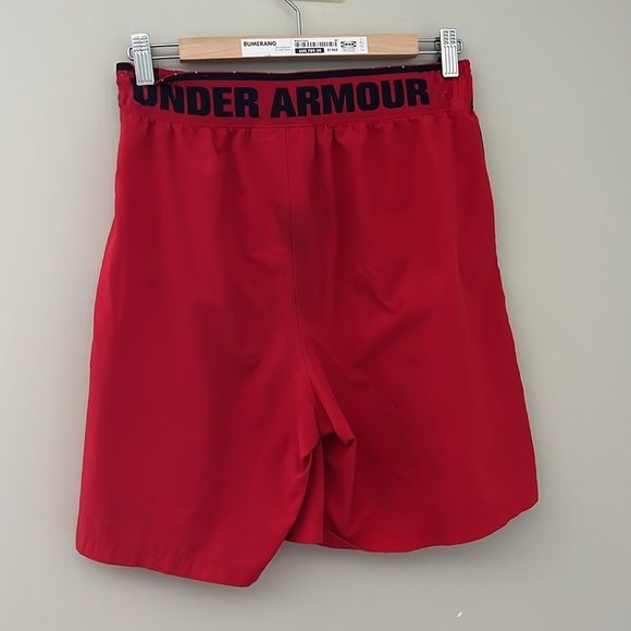 Under Armour Red and Black Athletic Shorts Lightweight Elastic Fit - Picture 2 of 3